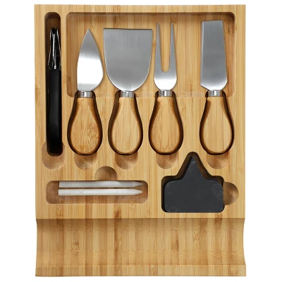 MegaChef Bamboo Charcuterie Cheese Board With Slide Out Drawer With Cheese Utensils, Bottle Opener, And 3 Piece Mini Chalkboard Set 6 MegaChef Bamboo Charcuterie Cheese Board With Slide Out Drawer With Cheese Utensils, Bottle Opener, And 3 Piece Mini Chalkboard Set - Image 4