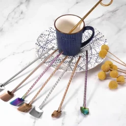 Unique Bargains Stainless Steel Reusable Long Handle Shovel Shaped Spoon Straws 4 Pcs -Target KitchenAid GUEST b1dc93bf 2bf6 497a 99ee 71bced55c3db