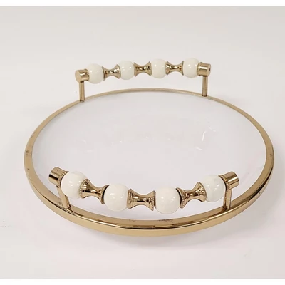 Classic Touch Round Tray With Gold Beaded Handles 5 Classic Touch Round Tray With Gold Beaded Handles - Image 3