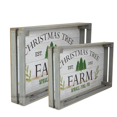 Northlight Set Of 2 Gray And White Farm Fresh Christmas Trees Wooden Tray Hanging Signs 21" 4 Northlight Set Of 2 Gray And White Farm Fresh Christmas Trees Wooden Tray Hanging Signs 21" - Image 2