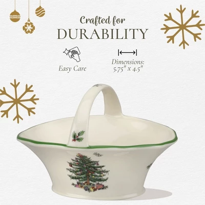 Spode Christmas Tree Candy Basket, 5.75-Inch Candy Bowl With Handle, Fine Earthenware Christmas Gift, Festive Holiday Serveware & Holiday Display Bowl 7 Spode Christmas Tree Candy Basket, 5.75-Inch Candy Bowl With Handle, Fine Earthenware Christmas Gift, Festive Holiday Serveware & Holiday Display Bowl - Image 5