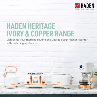 Haden Heritage 2 Slice Wide Slot Stainless Steel Toaster Bundled With 12 Cup Programmable Drip Coffee Maker Coffee Machine, Ivory & Copper 7 Haden Heritage 2 Slice Wide Slot Stainless Steel Toaster Bundled With 12 Cup Programmable Drip Coffee Maker Coffee Machine, Ivory & Copper - Image 5