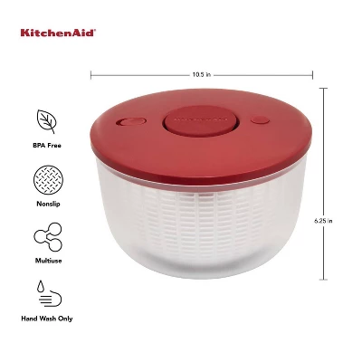 KitchenAid Salad Spinner: Large 7.43 Qt Red Plastic Lettuce Spinner, Hand Wash, 2-Piece Set 9 KitchenAid Salad Spinner: Large 7.43 Qt Red Plastic Lettuce Spinner, Hand Wash, 2-Piece Set - Image 7