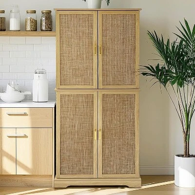 Acekool 72" Kitchen Pantry Cabinet With 4 Doors, 6 Adjustable Shelves & Slide-Out Drawer – Tall Farmhouse Storage Cabinet For Kitchen Room, White 4 Acekool 72" Kitchen Pantry Cabinet With 4 Doors, 6 Adjustable Shelves & Slide-Out Drawer – Tall Farmhouse Storage Cabinet For Kitchen Room, White - Image 2