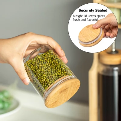 Basicwise 3-Tier Bamboo Rack With 6 Spice Shaker Bottles, 4 Airtight Jars & 2 Soy Sauce Or Oil Dispenser. Bottle Perfect For Kitchen & Pantry Storage 9 Basicwise 3-Tier Bamboo Rack With 6 Spice Shaker Bottles, 4 Airtight Jars & 2 Soy Sauce Or Oil Dispenser. Bottle Perfect For Kitchen & Pantry Storage - Image 7