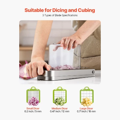 VEVOR Vegetable Chopper, Food Veggie Cutter With 3 Stainless Steel Blades, Onion Slicer With Container, Silver 6 VEVOR Vegetable Chopper, Food Veggie Cutter With 3 Stainless Steel Blades, Onion Slicer With Container, Silver - Image 4