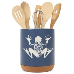 Elanze Designs Floral Frog Flowers Arrangement Toad Ceramic Cork Bottom Navy Blue Large Capacity Utensil Holder Crock For Countertop Storage, Stylish -Target KitchenAid GUEST b4ef1f5e 9fe9 4077 a59c 586aad3dfd5b