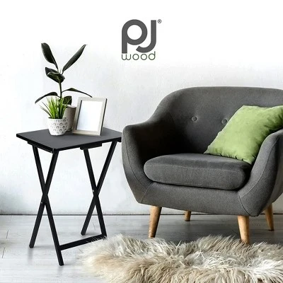 PJ Wood Conventional Solid And Sturdy Wood Construction Portable Folding TV Snack Tray Table Desk Serving Stand, Black (10-Piece Set) 7 PJ Wood Conventional Solid And Sturdy Wood Construction Portable Folding TV Snack Tray Table Desk Serving Stand, Black (10-Piece Set) - Image 5