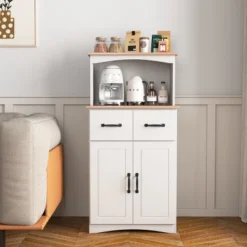 GlasFlength Kitchen Storage Farmhouse Kitchen Pantry Cabinet Freestanding Cupboard Accent Storage Cabinet For Kitchen, White, 23.62"*15.75"*49.41"