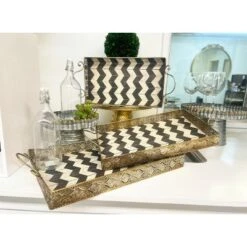 Essential Decor & Beyond Decorative Rectangular Metal Tray With Handle: Black And White Chevron Pattern - 3PC -Target KitchenAid GUEST b616841f 3360 46e7 b4c6 27dfe5adda27