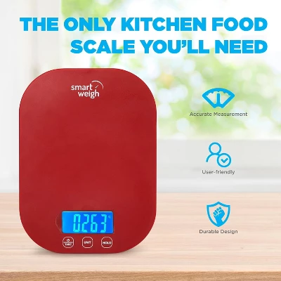 Smart Weigh Digital Food Scale - 11-pound Capacity - Red 6 Smart Weigh Digital Food Scale - 11-pound Capacity - Red - Image 4