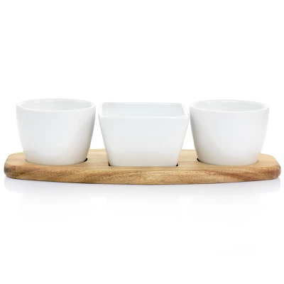 Gibson Elite Gracious Dining 4 Piece Fine Ceramic Tidbit Dish Set With Acacia Wood Base 4 Gibson Elite Gracious Dining 4 Piece Fine Ceramic Tidbit Dish Set With Acacia Wood Base - Image 2