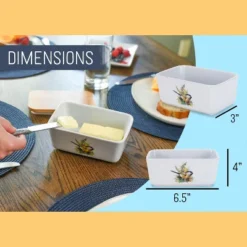 Nat & Jules Dean Crouser Chickadee Watercolor White 6.5 X 4 Ceramic And Bamboo Butter Dish