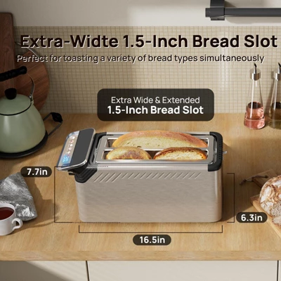 Whall® Stainless Steel Smart Toaster, 4 Slice | Projection Touchscreen, 1.5" Extra-Wide Slots, Digital Timer, Reheat & Defrost, Removable Crumb Tray 4 Whall® Stainless Steel Smart Toaster, 4 Slice | Projection Touchscreen, 1.5" Extra-Wide Slots, Digital Timer, Reheat & Defrost, Removable Crumb Tray - Image 2