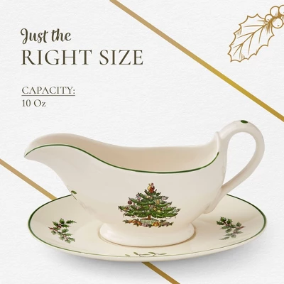 Spode Portmeirion Christmas Tree 9 Oz Gravy Boat & Stand - Festive Porcelain Sauce Boat With Tray For Holiday Gatherings - Microwave, Dishwasher, Oven Safe 8 Spode Portmeirion Christmas Tree 9 Oz Gravy Boat & Stand - Festive Porcelain Sauce Boat With Tray For Holiday Gatherings - Microwave, Dishwasher, Oven Safe - Image 6