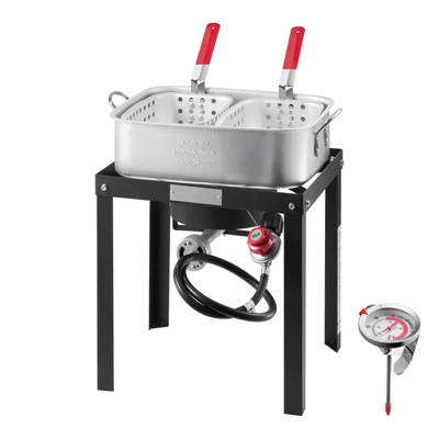 VEVOR 18 Qt Fish And Wing Fryer With Double Basket, Aluminum Propane Fish Fryer Kit, Outdoor Deep Fryer Seafood Pot With Thermometer, Silver 10 VEVOR 18 Qt Fish And Wing Fryer With Double Basket, Aluminum Propane Fish Fryer Kit, Outdoor Deep Fryer Seafood Pot With Thermometer, Silver - Image 8