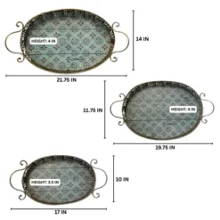 Essential Decor & Beyond 3-Piece Metal Oval Tray Silver With Handle