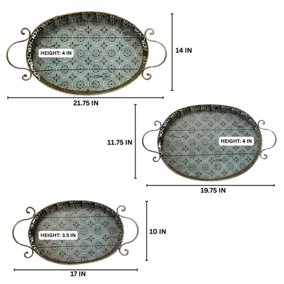 Essential Decor & Beyond 3-Piece Metal Oval Tray Silver With Handle 3 Essential Decor & Beyond 3-Piece Metal Oval Tray Silver With Handle
