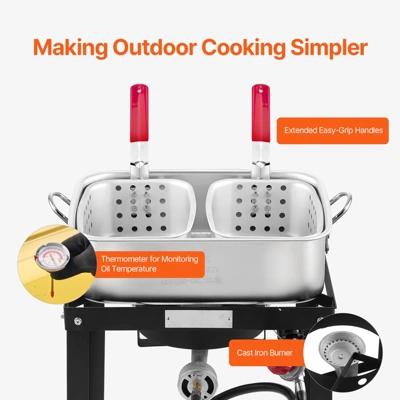 VEVOR 18 Qt Fish And Wing Fryer With Double Basket, Aluminum Propane Fish Fryer Kit, Outdoor Deep Fryer Seafood Pot With Thermometer, Silver 8 VEVOR 18 Qt Fish And Wing Fryer With Double Basket, Aluminum Propane Fish Fryer Kit, Outdoor Deep Fryer Seafood Pot With Thermometer, Silver - Image 6