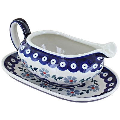 Blue Rose Polish Pottery S119 Manufaktura Gravy Boat & Plate 5 Blue Rose Polish Pottery S119 Manufaktura Gravy Boat & Plate - Image 3