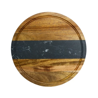 Slickblue Marble & Acacia Wood Round Board, 11” - White/Black Stripe Design For Charcuterie & Prep 6 Slickblue Marble & Acacia Wood Round Board, 11” - White/Black Stripe Design For Charcuterie & Prep - Image 4