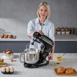 VEVOR 3-in-1 Multifunctional Stand Mixer, 6QT Stainless Steel Bowl, 660W 6+P Speeds Tilt-head Food Mixer, Black