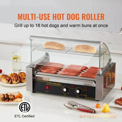 VEVOR Hot Dog Roller, 11 Rollers 30 Hot Dogs Capacity, 1650W Stainless Sausage Grill Cooker Machine With Dual Temp Control Glass Hood Acrylic Cover 4 VEVOR Hot Dog Roller, 11 Rollers 30 Hot Dogs Capacity, 1650W Stainless Sausage Grill Cooker Machine With Dual Temp Control Glass Hood Acrylic Cover - Image 2