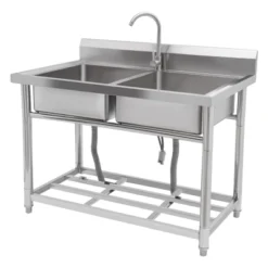 Stainless Steel Sink, Commercial Kitchen Prep Sink Free Standing Double Bowl With Cold And Hot Water Pipe Undershelf Faucet For Restaurant Bar -Target KitchenAid GUEST b9386c32 fe81 4309 8cae 34d823492cd3