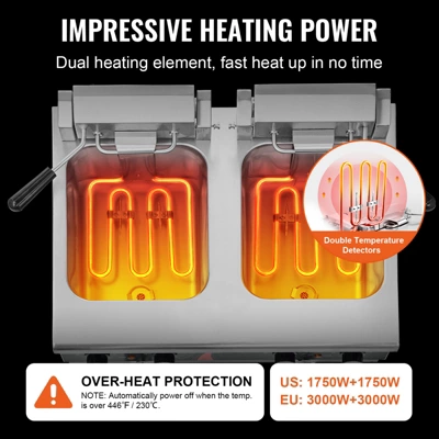 VEVOR Commercial Deep Fryer, Dual Tank 3500W Electric Countertop Fryer, 2 X 9Qt / 8.5L Double Oil Fryer With 2 Baskets, 1mm Thickened Stainless Steel 5 VEVOR Commercial Deep Fryer, Dual Tank 3500W Electric Countertop Fryer, 2 X 9Qt / 8.5L Double Oil Fryer With 2 Baskets, 1mm Thickened Stainless Steel - Image 3