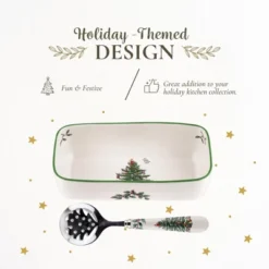 Spode Christmas Tree Cranberry Sauce Serving Dish With Slotted Spoon (8"x 4.25") - Server With Holiday Motif - Dishwasher, Microwave, Freezer Safe -Target KitchenAid GUEST ba3a1d7d fa7f 46d9 9245 38610f3c9c8a