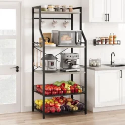 5-Tier Kitchen Storage Rack With Microwave Stand, Metal Shelves With 8 S-Hooks, 2 Wire Baskets & Spice Rack For Kitchen, Pantry, Counter -Target KitchenAid GUEST ba74cd76 edf8 4133 8f2b f7895e937b1d