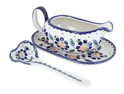 Blue Rose Polish Pottery S119 Manufaktura Gravy Boat Plate & Ladle 18 Blue Rose Polish Pottery S119 Manufaktura Gravy Boat Plate & Ladle - Image 16