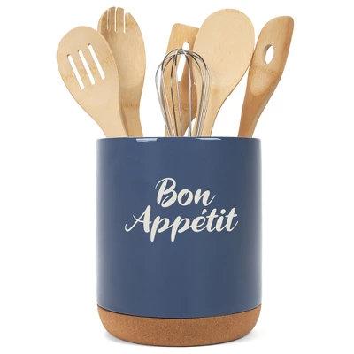Elanze Designs Bon Appetit Chef Culinary Arts Ceramic Cork Bottom Navy Blue Large Capacity Utensil Holder Crock For Countertop Storage, Stylish & 6 Elanze Designs Bon Appetit Chef Culinary Arts Ceramic Cork Bottom Navy Blue Large Capacity Utensil Holder Crock For Countertop Storage, Stylish & - Image 4