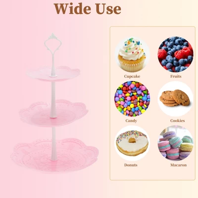 Unique Bargains 3 Tier Dessert Cupcake Stand Holder Round With Tiered Serving Tray For Donuts Fruits White Pink 6 Unique Bargains 3 Tier Dessert Cupcake Stand Holder Round With Tiered Serving Tray For Donuts Fruits White Pink - Image 4