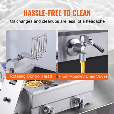 VEVOR Commercial Deep Fryer, Dual Tank 3000W Electric Countertop Fryer With Basket, 2 X 11.6Qt/11L Double Stainless Steel Oil Fryer 5 VEVOR Commercial Deep Fryer, Dual Tank 3000W Electric Countertop Fryer With Basket, 2 X 11.6Qt/11L Double Stainless Steel Oil Fryer - Image 3