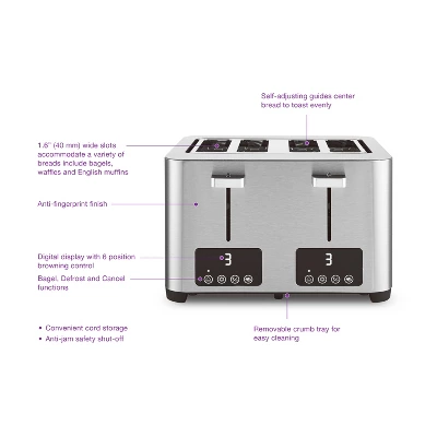 Salton 4 Slice Extra Wide Slot Bread Toaster With 3 Functions Digital Display, 6 Browning Settings And Removable Crumb Tray (ET2084) 4 Salton 4 Slice Extra Wide Slot Bread Toaster With 3 Functions Digital Display, 6 Browning Settings And Removable Crumb Tray (ET2084) - Image 2