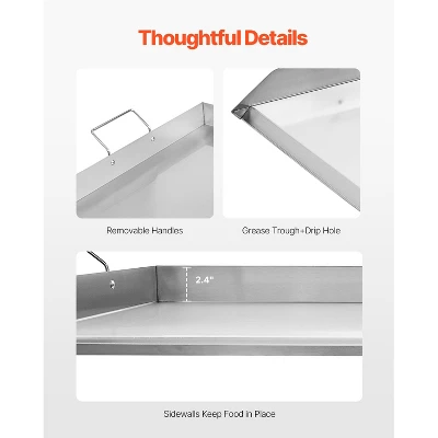 VEVOR Stainless Steel Griddle, 36x22 Inch Universal Flat Top Rectangular Plate, Gas Grill Griddle For BBQ Grill, Teppanyaki, Silver 5 VEVOR Stainless Steel Griddle, 36x22 Inch Universal Flat Top Rectangular Plate, Gas Grill Griddle For BBQ Grill, Teppanyaki, Silver - Image 3