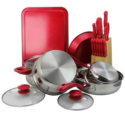 MegaChef 22 Piece Cookware Combo Set In Red 6 MegaChef 22 Piece Cookware Combo Set In Red - Image 4