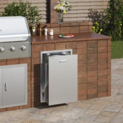 VEVOR Pull Out Trash Drawer 19.7W X 26.5H Inch Outdoor Kitchen Drawers Stainless Steel With Trash Bag Ring For BBQ Island Or Grill Station, Silver