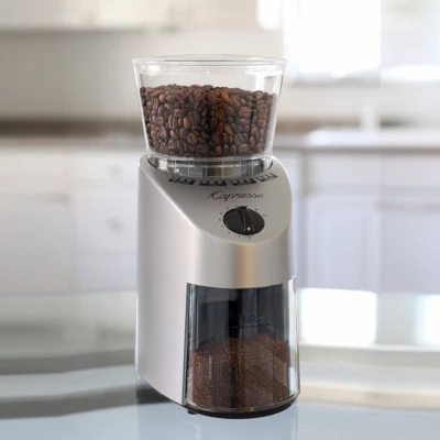 Capresso Conical Burr Coffee Grinder Infinity - Silver 560.04: 15 Settings, Espresso & Coffee Bean Grinder, 12 Cup Capacity 6 Capresso Conical Burr Coffee Grinder Infinity - Silver 560.04: 15 Settings, Espresso & Coffee Bean Grinder, 12 Cup Capacity - Image 4