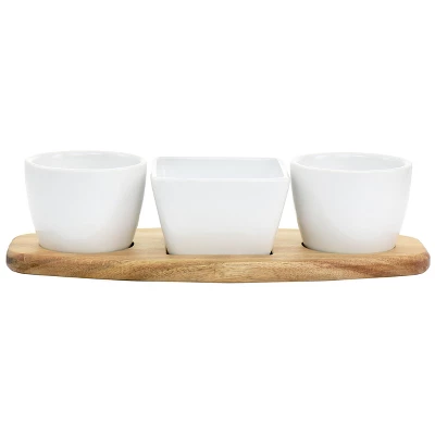 Gibson Elite Gracious Dining 4 Piece Fine Ceramic Tidbit Dish Set With Acacia Wood Base 10 Gibson Elite Gracious Dining 4 Piece Fine Ceramic Tidbit Dish Set With Acacia Wood Base - Image 8