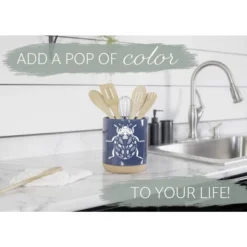 Elanze Designs 8 Inch Floral Beetle Large Ceramic Kitchen Utensil Holder Navy Blue And White Crock With Cork Base -Target KitchenAid GUEST bf31414f fc86 46c1 83d0 e3a14344ea95