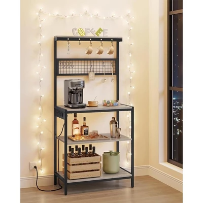 VASAGLE Bakers Rack With Charging Station, Coffee Bar Stand With Adjustable Storage Shelf, Grid Panel, 12 Hooks, Table For Microwave, Kitchen 8 VASAGLE Bakers Rack With Charging Station, Coffee Bar Stand With Adjustable Storage Shelf, Grid Panel, 12 Hooks, Table For Microwave, Kitchen - Image 6