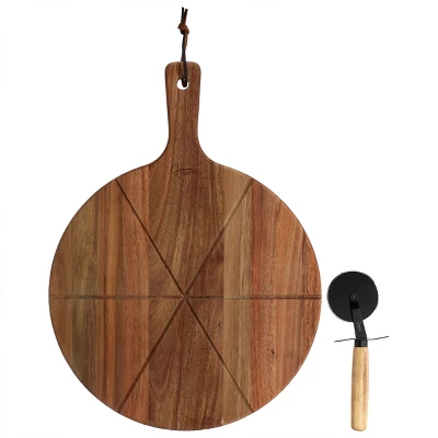 Gibson Elite 2 Piece Acacia Wood Serving Board And Pizza Cutter Set In Brown 7 Gibson Elite 2 Piece Acacia Wood Serving Board And Pizza Cutter Set In Brown - Image 5