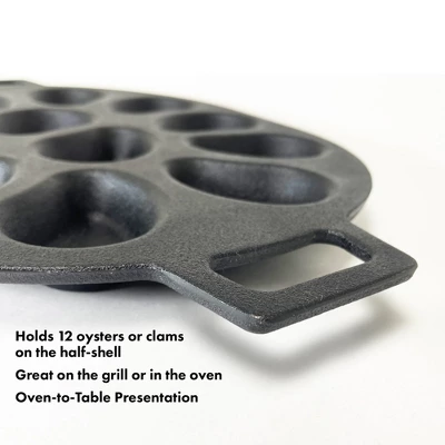 Bayou Classic 7413 Cast Iron 12 Shellfish Shaped Oyster Grill And Serve Kitchen Cooking Pan For Shucked Or Half-Shell Seafood, Black 7 Bayou Classic 7413 Cast Iron 12 Shellfish Shaped Oyster Grill And Serve Kitchen Cooking Pan For Shucked Or Half-Shell Seafood, Black - Image 5