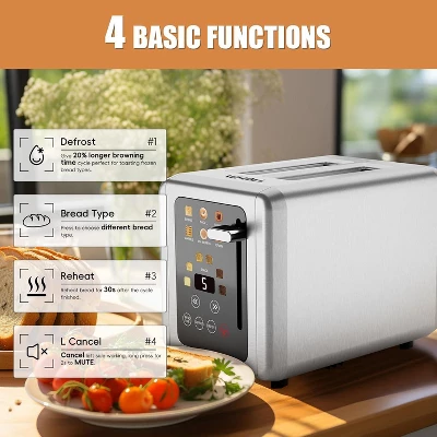 WHALL ULTRA 2 Slice Toaster, Touchsreen Toaster 2 Slice, Stainless Steel Toaster, Bread Toaster, Bagel Toaster With Wide Slot 4 WHALL ULTRA 2 Slice Toaster, Touchsreen Toaster 2 Slice, Stainless Steel Toaster, Bread Toaster, Bagel Toaster With Wide Slot - Image 2
