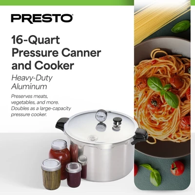Presto Pressure Canner, Aluminum Boiling Water Canner With Rack, Gauge, And Induction Capability For Kitchen, Silver 3 Presto Pressure Canner, Aluminum Boiling Water Canner With Rack, Gauge, And Induction Capability For Kitchen, Silver