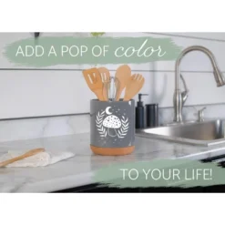 Elanze Designs 8 Inch Moon Mushroom Leaf And Stars Large Ceramic Kitchen Utensil Holder Gray And White Crock With Cork Base -Target KitchenAid GUEST c0d5d93d a591 4267 9d19 f702cb94adbb