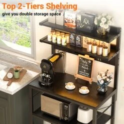 Aheaplus Kitchen Storage Rack With Power Outlet, Coffee Bar Station With LED Lights, Bakers Rack With 6 S-Shaped Hooks -Target KitchenAid GUEST c0e192c6 c4b9 454e 9637 0d7dcdf30a3c