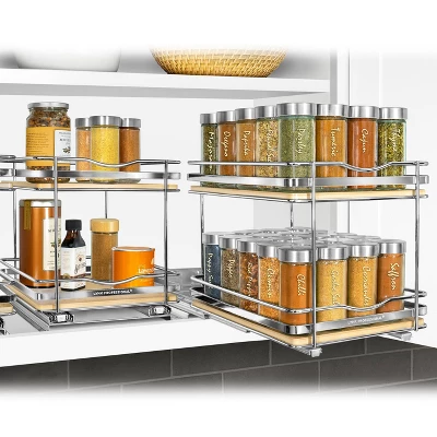 Lynk Professional Slide Out Vertical 8.25" Double Metal/Wood Spice Rack Silver: Kitchen Storage, Pantry Organizer, Pull Out 5 Lynk Professional Slide Out Vertical 8.25" Double Metal/Wood Spice Rack Silver: Kitchen Storage, Pantry Organizer, Pull Out - Image 3
